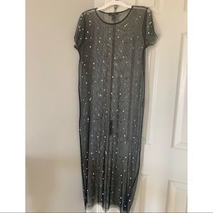 FOREVER 21 pearl appliqué mesh dress
